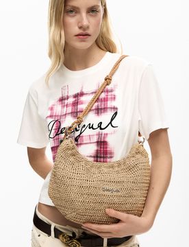 Sac moyen ovale en raphia charms, , Papier, Blanc, U