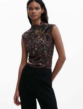 Camiseta sin mangas oriental, Mujer, Negro, L