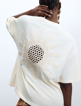 T-shirt en maille à manches courtes, Blanc, XS