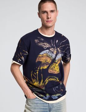 Camiseta estampado orgánico, Algodon, Azul, XS