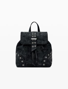 Mochila pequeña troquelado, Mujer, Poliuretano, Negro, U