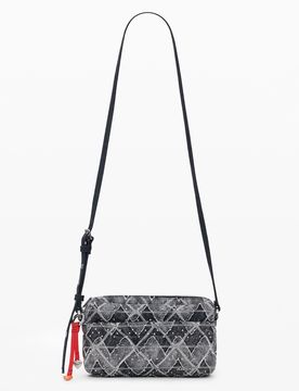 Porte-monnaie bandoulière denim zigzag, Bleu, U