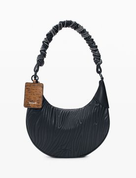 Bolso mediano ovalado relieve, Mujer, Poliuretano, Negro, U