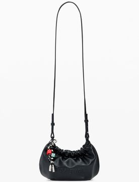 Monedero bandolera charms pequeño, Poliuretano, Negro, U