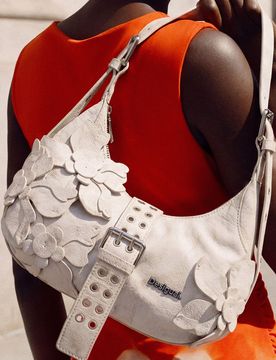 Bolso apliques flores, Mujer, Blanco, U