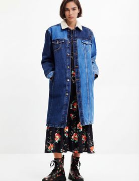Veste longue en jean matelassée BLUE L female