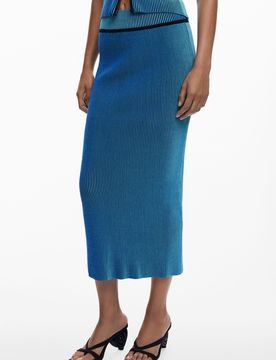 Jupe midi tube à rayures, , Bleu, XS