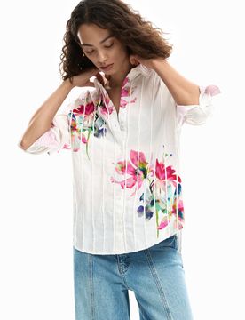 Chemise manches longues plissée à fleurs WHITE L female