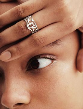 Anillo mensaje baño plata Zalio, Mujer, Negro, M
