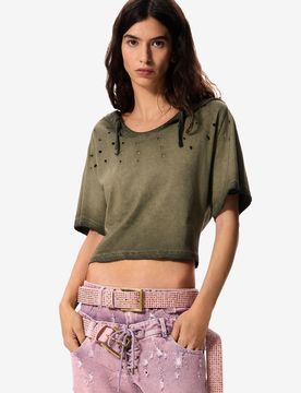 Camiseta capucha masha popova, Mujer, Algodon, Verde, XS