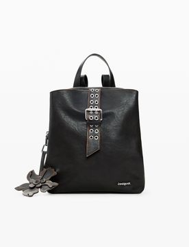 Mochila pequeña apliques flores, Mujer, Poliuretano, MarróN, U