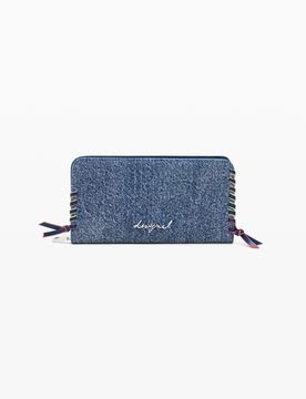 Portefeuille moyen denim cœur, Coton, Bleu, U
