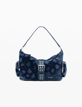 Bolso mediano denim flor, Mujer, Azul, U