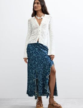 Jupe volants denim, Lyocell, Bleu, XS