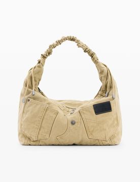Grand sac en denim, , Coton, Marron, U