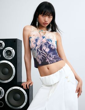 Camiseta Sin Mangas Estampada, Poliester, Azul, XS