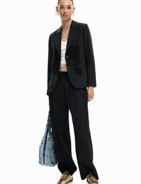 Pantalón largo pinzas, Mujer, Poliester, Negro, XS