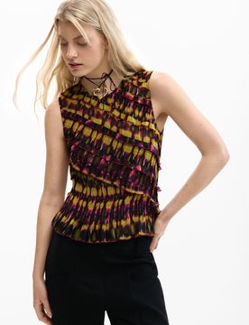Blusa sin manga estampada, Poliester, Verde, XS