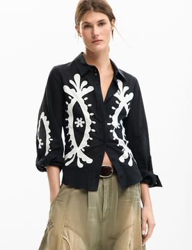 Chemise brodée à manches bouffantes BLACK S female