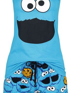 Schlafanzug - Krümelmonster - Gesicht - S bis 3XL - für Damen - Größe L - blau - EMP exklusives Merchandise! - Frauen
