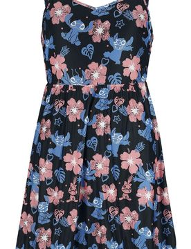 Disney Kurzes Kleid - Red And Blue Floral - L - für Damen - Größe L - multicolor - EMP exklusives Merchandise! - Frauen - female