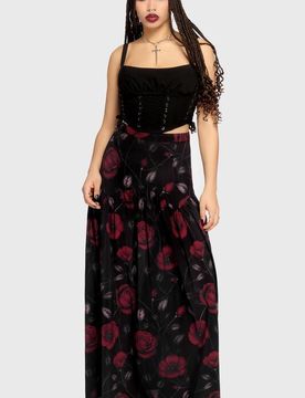 Gothic Langer Rock - Mourning Muse - Fawnelle Skirt - XS bis M - für Damen - Größe M - schwarz/rot - Frauen - female