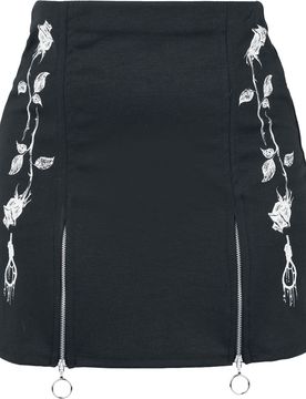 Kurzer Rock - Zip Roses - S bis XXL - für Damen - Größe L - schwarz - EMP exklusives Merchandise! - Frauen - female
