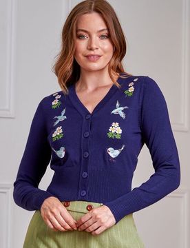 Rockabilly Cardigan - NARA - S bis 4XL - für Damen - Größe XL - dunkelblau - Frauen - female