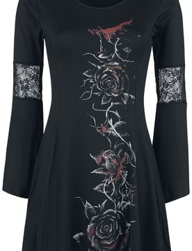 Gothic Kleid knielang - Bleeding Rose - S bis 3XL - für Damen - Größe XL - schwarz - Frauen - female