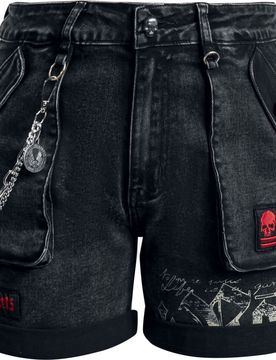 Rock Short - Shorts with Skull Buttons - 27 bis 34 - für Damen - Größe 27 - grau - Frauen - female