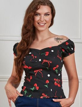 Rockabilly Top - Babe cherries and bows top - XS bis 4XL - für Damen - Größe XXL - schwarz - Frauen - female