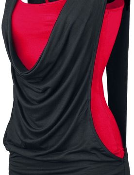 Top - Open Double Layer - XS bis 3XL - für Damen - Größe XL - schwarz/rot - Frauen - female