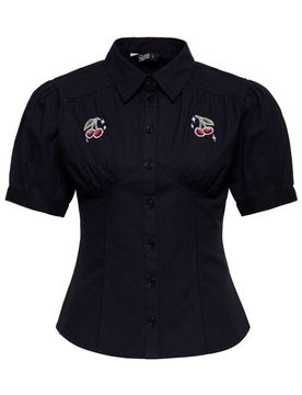 Rockabilly Bluse - Cherry“ Rockybilly blouse - XS bis 3XL - für Damen - Größe 3XL - schwarz - Frauen - female