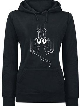 Kapuzenpullover - Slipping Cat - M bis XXL - für Damen - Größe L - schwarz - Frauen - female