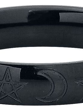 Gothic Ring - Mond und Pentagramm - schwarz - Unisex - unisex
