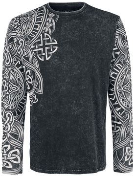 Langarmshirt - Schwarzes Langarmshirt mit Waschung und Print - S bis 5XL - für Männer - Größe 5XL - schwarz - Männer - male