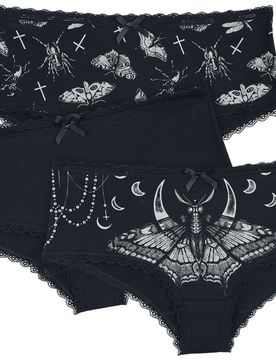 Gothic Panty-Set - Schwarzes Panty-Set in uni und mit Prints - M bis XL - für Damen - Größe L - schwarz - Frauen - female
