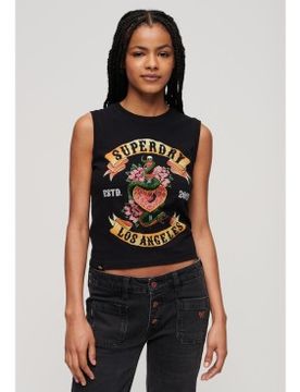 Para mujer. W6011781A Camiseta sin mangas con strass Tattoo (S), Casual, Algodón, Sin mangas / Tirantes