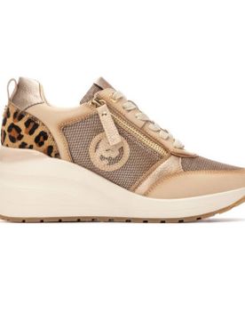 Para mujer. 16252102-BEIGE Zapatillas de piel 162521 (39), 3 a 5cm, Cordones, Casual