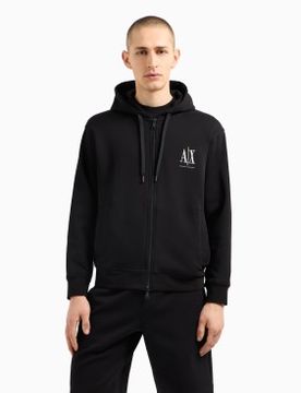 Para hombre. XM000371AF10818UC001 Sudadera con capucha y cremallera completa en algodón-poliéster elástico laminado negr