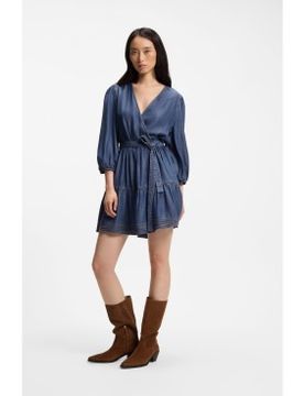 Para mujer. 50559071 Vestido Cruzado con efecto denim y mangas globo (40), Casual, Manga 3/4