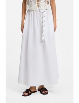 Para mujer. 50559088 Falda maxi en popelín de algodón con cinturón calado (34), Casual, Clásico