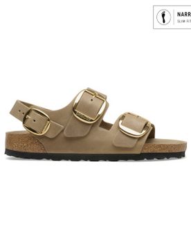 Para mujer. 1031782 Sandalias Milano Big Buckle Oiled (Ajuste Estrecho) (38), Piel, Marrón, Plano, Hebilla, Casual