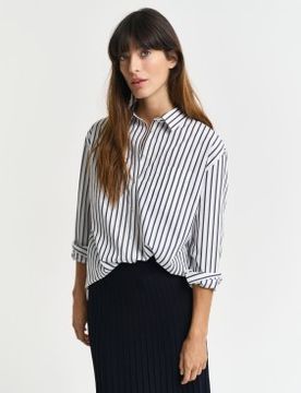 Para mujer. 4300239 Camisa de popelina clásica de rayas Relaxed Fit (40), Casual, Algodón, Manga larga