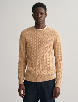 Para hombre. 8050601 Jersey de cuello redondo (M), Beige, Casual, Algodón, Manga larga