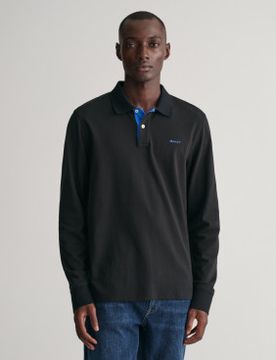 Para hombre. 2065004 Polo de piqué en contraste (L), Casual, Algodón, Manga larga