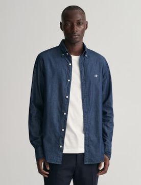 Para hombre. 3000402 Camisa Slim Fit Indigo indigo (S), Casual, Algodón, Clásico, Manga larga