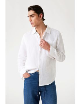 Para hombre. M5GH73WH3J0 Camisa de lino (S), Casual, Manga larga
