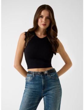 Para mujer. W6GZ01Z0606 Top de punto de encaje (XS), Casual, Poliamida, Sin mangas / Tirantes
