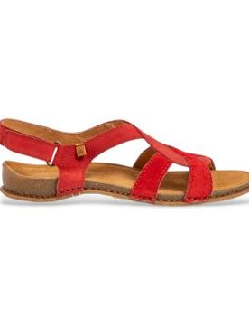 Sandales en cuir N5819 Panglao rouge (40), Plat, Boucle, Casuel